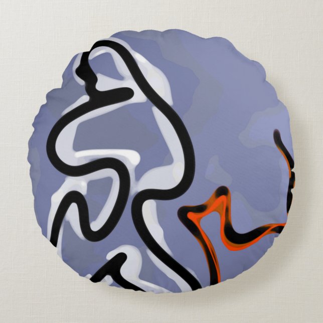 Abbildung: Abstrakt Blau, Orange, B & W Rundes Kissen (Vorderseite)