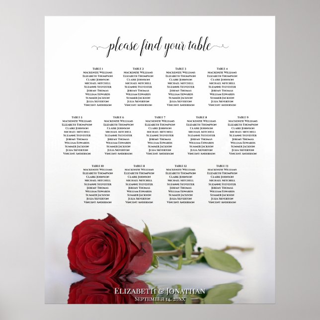 Abbildung der Rote Rose 13 Tabelle Hochzeitssortie Poster (Vorne)