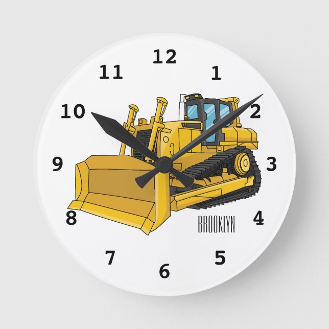 Abbildung des Bulldozer-Cartoon Runde Wanduhr (Vorderseite)