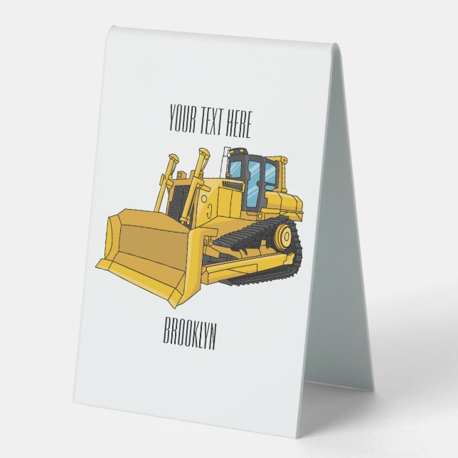 Abbildung des Bulldozer-Cartoon Tischaufsteller (Vorderseite)