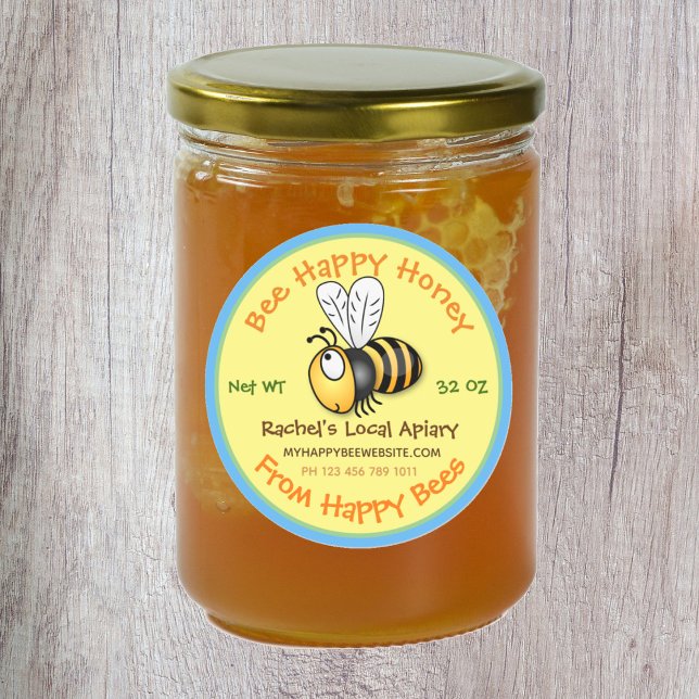 Abbildung des Cartoon auf dem Etikett der niedlich Runder Aufkleber (Start a buzz with these cute bee honey labels to make your product shine.)
