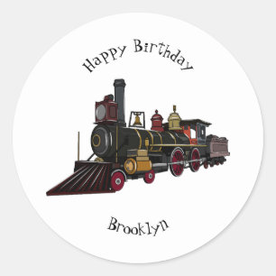 Abbildung des Cartoon der Dampflokomotive Runder Aufkleber