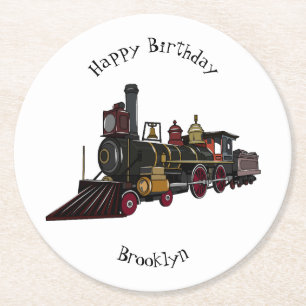 Abbildung des Cartoon der Dampflokomotive Runder Pappuntersetzer