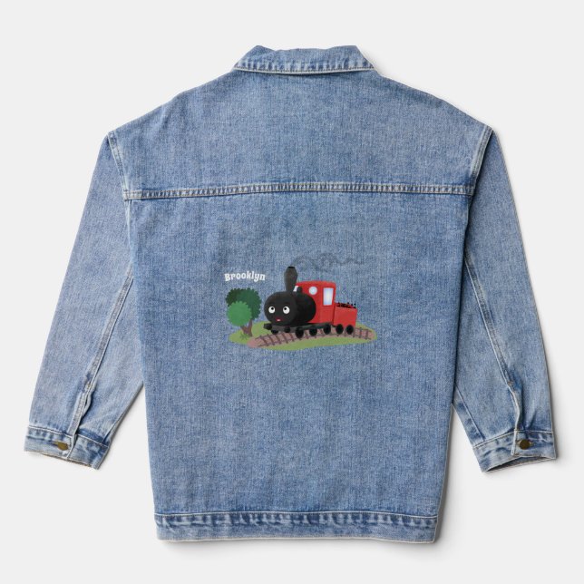 Abbildung des Cartoon der niedlichen Dampfzuglokom Jeansjacke (Rückseite)