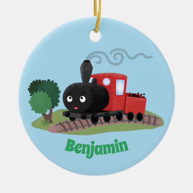 Abbildung des Cartoon der niedlichen Dampfzuglokom Keramik Ornament (Vorne)