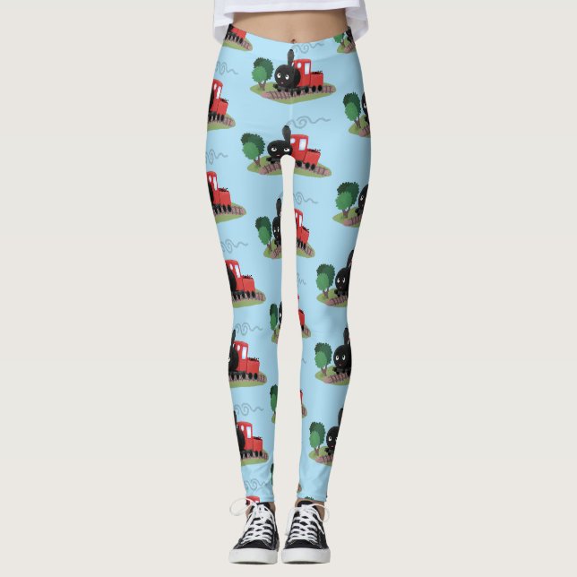 Abbildung des Cartoon der niedlichen Dampfzuglokom Leggings (Vorderseite)