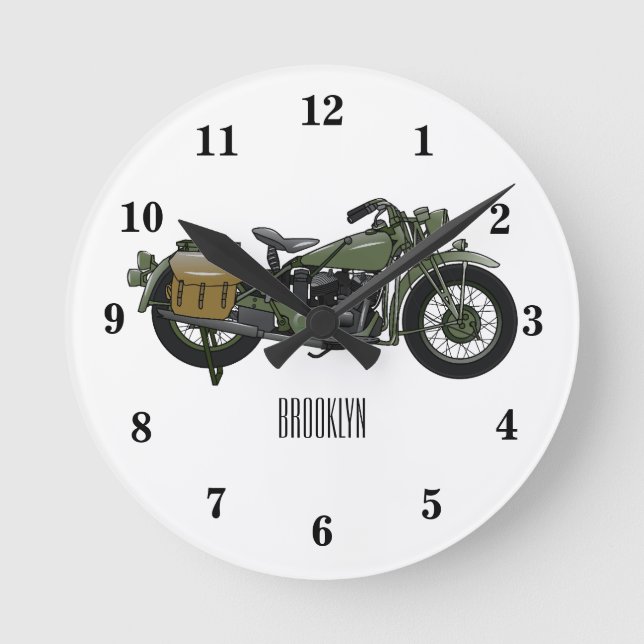 Abbildung des Cartoon eines Militärkreuzers Runde Wanduhr (Vorderseite)