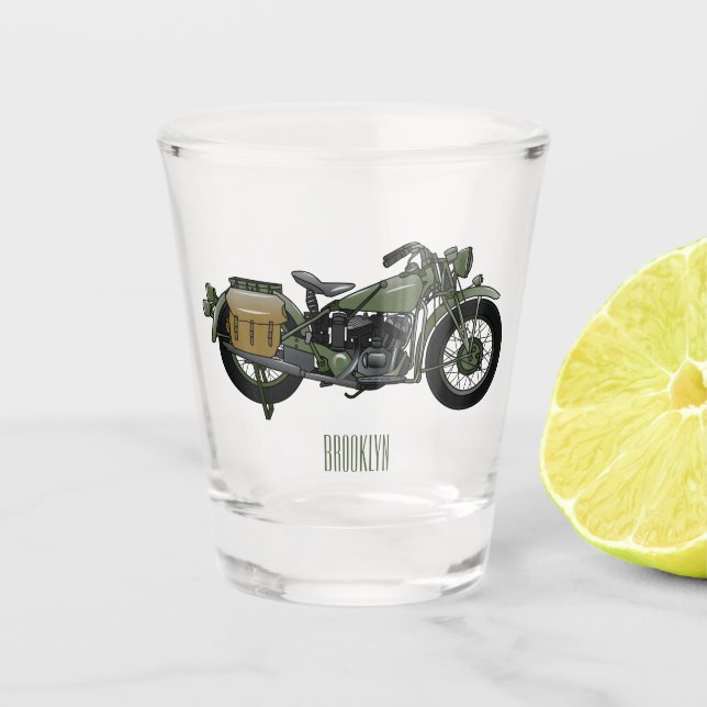 Abbildung des Cartoon eines Militärkreuzers Schnapsglas (Vorderseite)