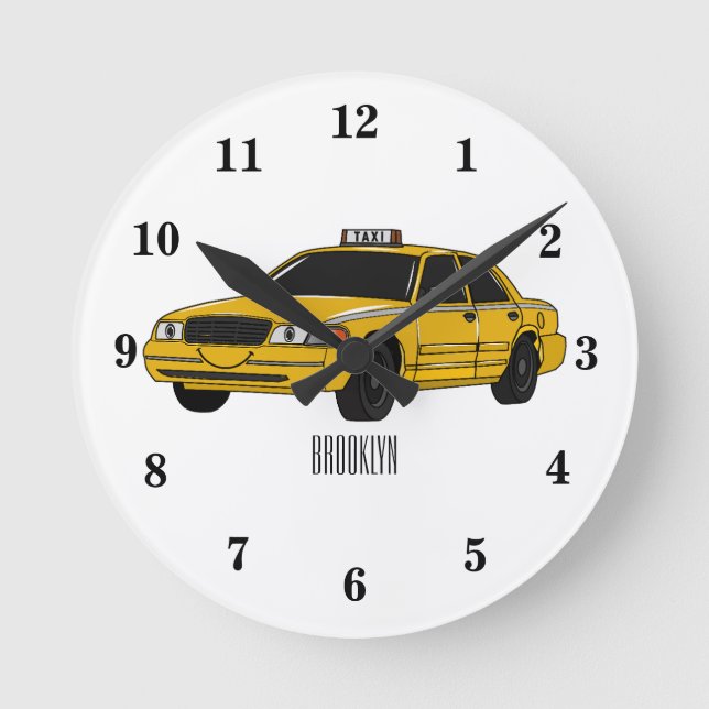 Abbildung des Cartoon Taxi Runde Wanduhr (Vorderseite)