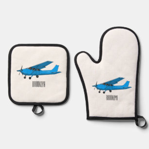 Abbildung des Cartoon von Festflugzeugen Ofenhandschuh & Topflappen-Set