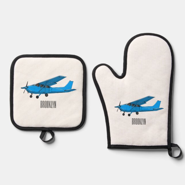 Abbildung des Cartoon von Festflugzeugen Ofenhandschuh & Topflappen-Set (Vorderseite)
