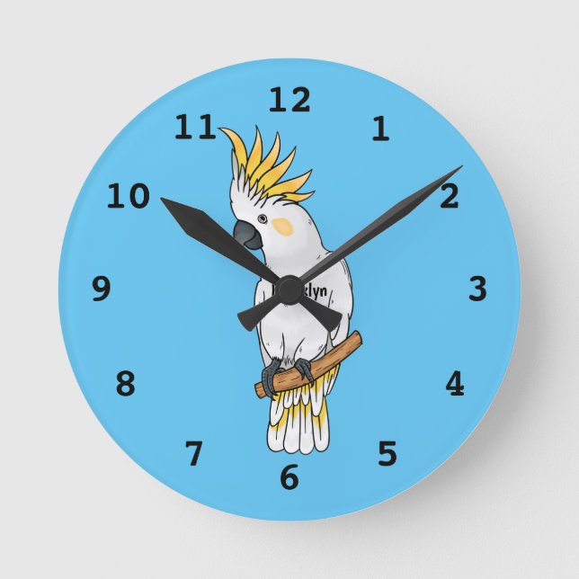 Abbildung des Cartoon von Kakatovogel mit Schwefel Runde Wanduhr (Vorderseite)