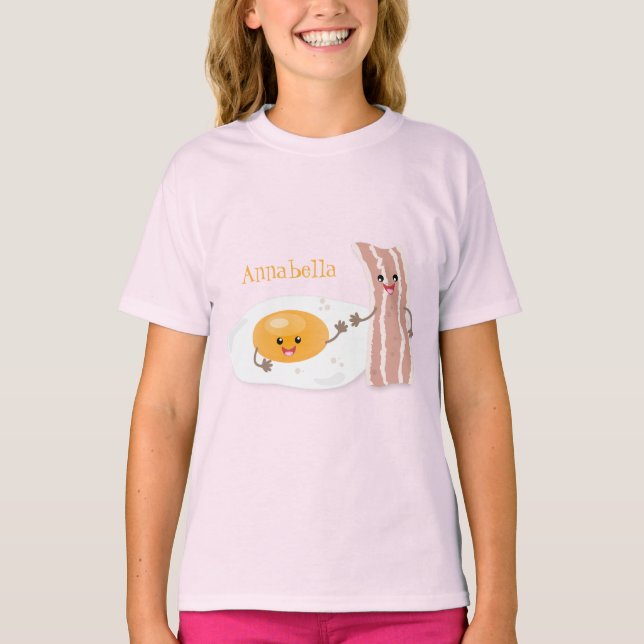 Abbildung des Cartoon von niedlichem Kawaii mit Ei T-Shirt (Vorderseite)