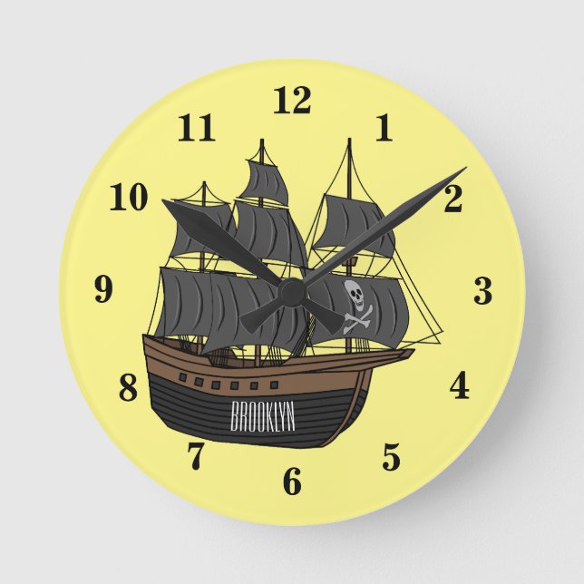 Abbildung des Cartoon von Piratenschiffen Runde Wanduhr (Vorderseite)