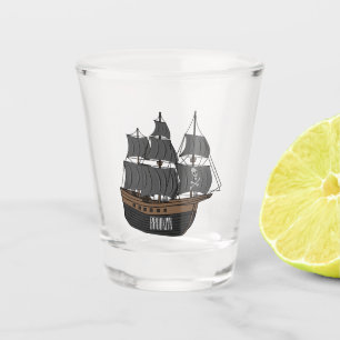 Abbildung des Cartoon von Piratenschiffen Schnapsglas