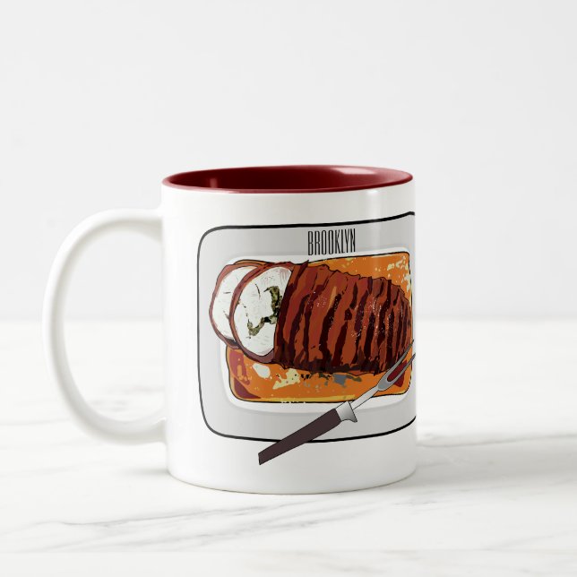 Abbildung des Cartoon von Roasttruthühnern Zweifarbige Tasse (Links)
