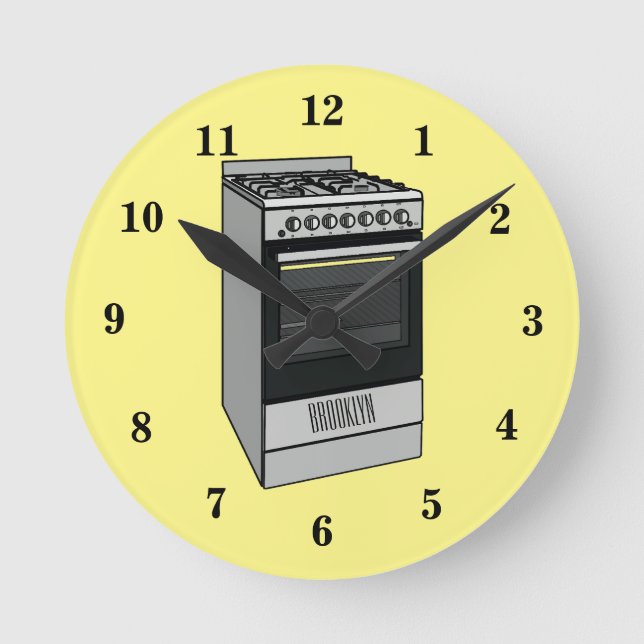 Abbildung des elektrischen Ofens Cartoon Runde Wanduhr (Vorderseite)