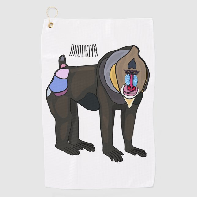 Abbildung des Mandrill Cartoon Golfhandtuch (Vorderseite)
