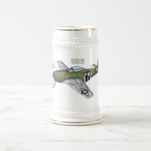 Abbildung des militärischen Flugzeug Cartoon Bierglas