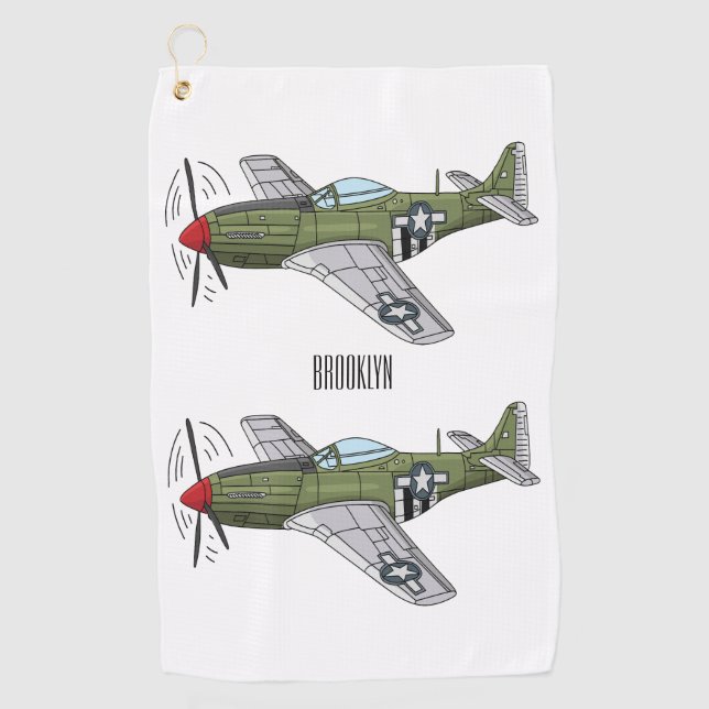 Abbildung des militärischen Flugzeug Cartoon Golfhandtuch (Vorderseite)