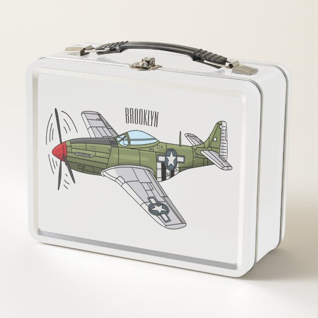 Abbildung des militärischen Flugzeug Cartoon Metall Brotdose (Vorderseite)