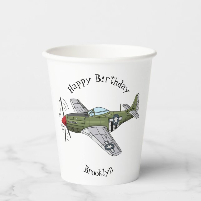 Abbildung des militärischen Flugzeug Cartoon Pappbecher (Vorderseite)