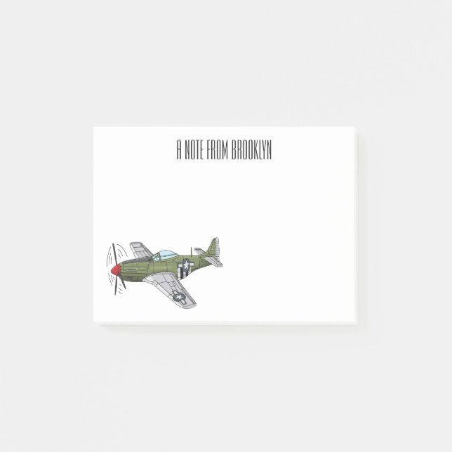 Abbildung des militärischen Flugzeug Cartoon Post-it Klebezettel (Vorderseite)