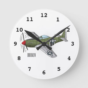 Abbildung des militärischen Flugzeug Cartoon Runde Wanduhr