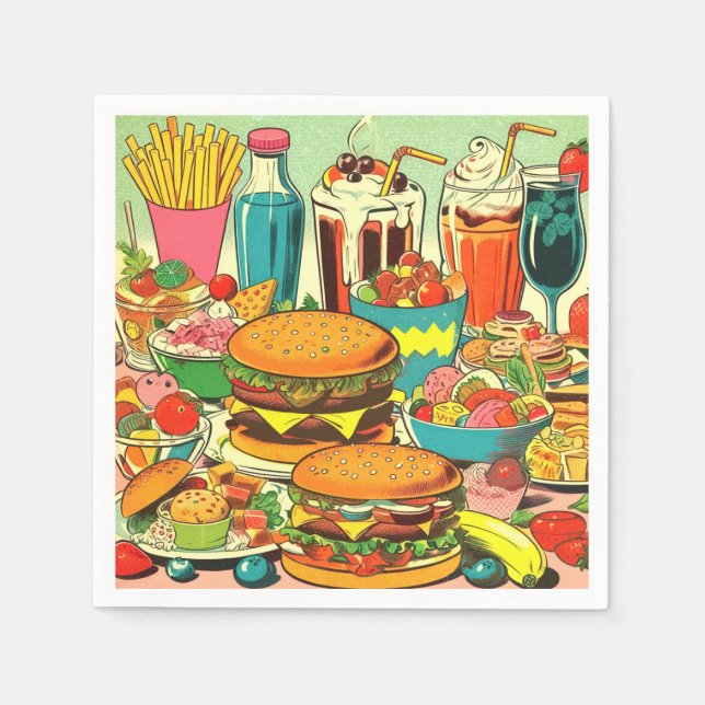 Abbildung des Retro Food Comic Serviette (Vorderseite)
