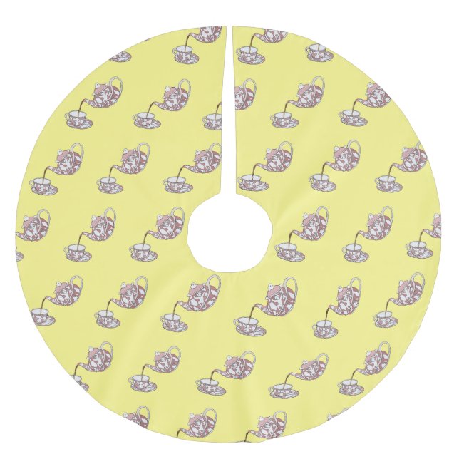 Abbildung des Teacup-Set-Cartoon Polyester Weihnachtsbaumdecke (Vorderseite)