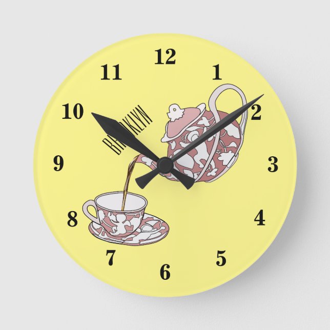 Abbildung des Teacup-Set-Cartoon Runde Wanduhr (Vorderseite)