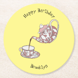 Abbildung des Teacup-Set-Cartoon Runder Pappuntersetzer