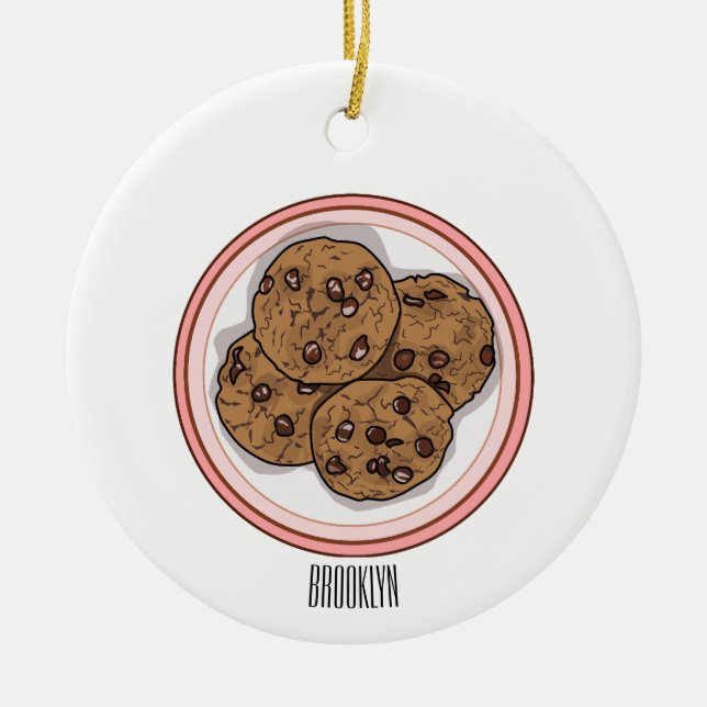 Abbildung eines Chocolate Chip Cookie Cartoon Keramik Ornament (Vorne)