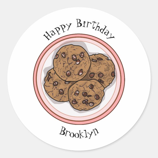 Abbildung eines Chocolate Chip Cookie Cartoon Runder Aufkleber (Vorderseite)