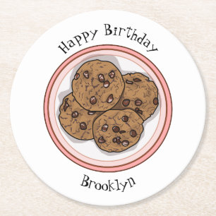 Abbildung eines Chocolate Chip Cookie Cartoon Runder Pappuntersetzer