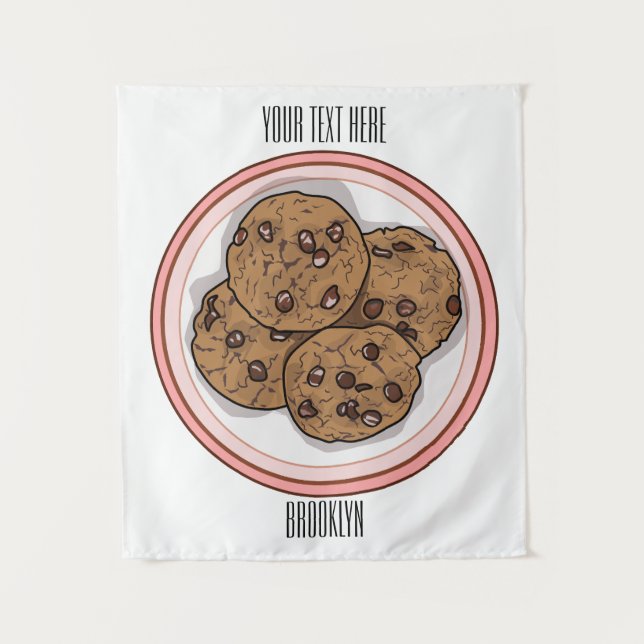 Abbildung eines Chocolate Chip Cookie Cartoon Wandteppich (Vorderseite)