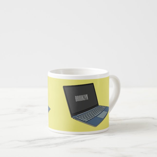 Abbildung eines Laptop-Cartoon Espressotasse (Vorderseite Rechts)
