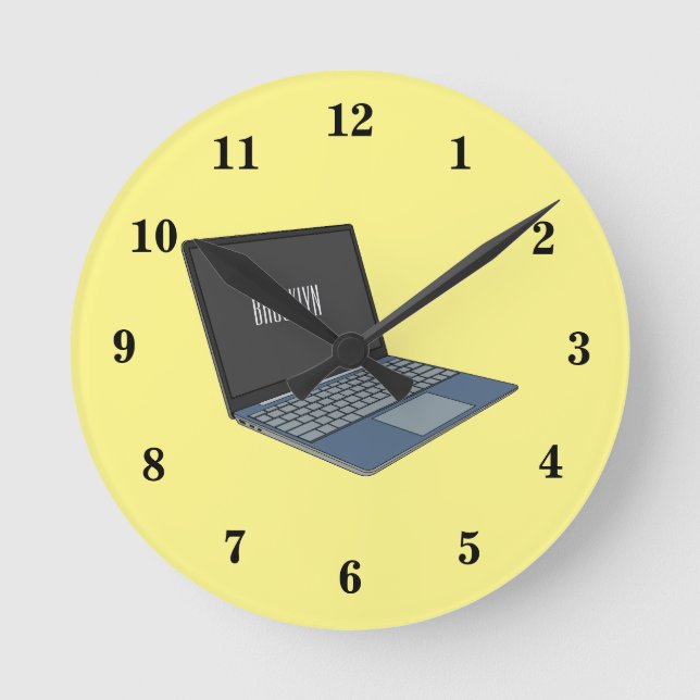 Abbildung eines Laptop-Cartoon Runde Wanduhr (Vorderseite)