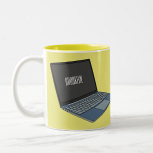 Abbildung eines Laptop-Cartoon Zweifarbige Tasse
