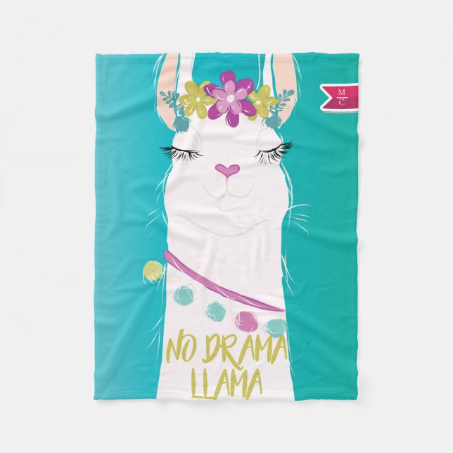 Abbildung Kein Drama Llama mit Monogramm Fleecedecke (Vorderseite)
