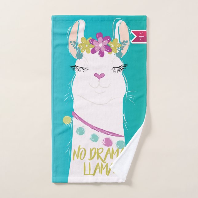 Abbildung Kein Drama Llama mit Monogramm Handtuch (Handtuch)