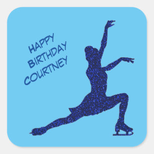 Abbildung Skaten Birthday Blue Sparkle Quadratischer Aufkleber