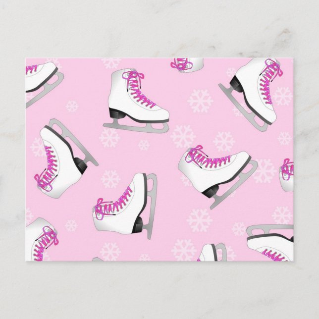 Abbildung Skaten: EisSkate rosa mit Schneeflocken Postkarte (Vorderseite)