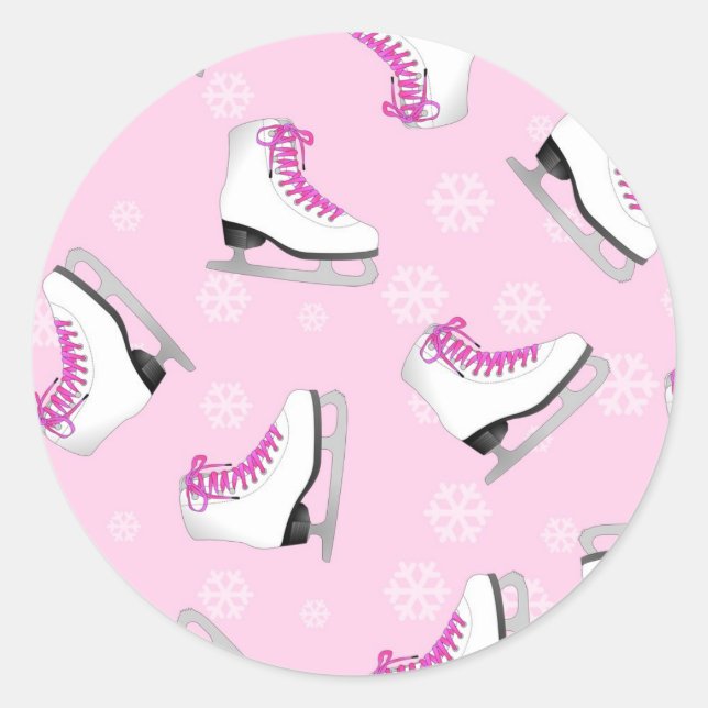 Abbildung Skaten: EisSkate rosa mit Schneeflocken Runder Aufkleber (Vorderseite)