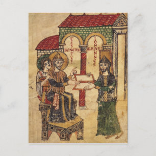 Abbot John bietet Manuskript Benedict an Postkarte
