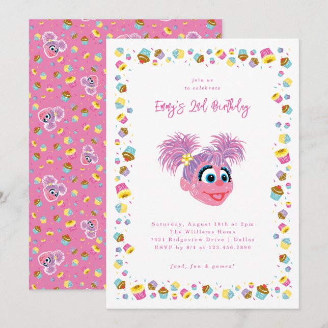 Abby Cadabby Cupcakes & Confetti Birthday  Einladung (Vorne/Hinten)