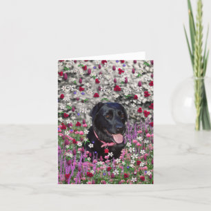 Abby in den Blumen - schwarzer Labrador-Hund Karte