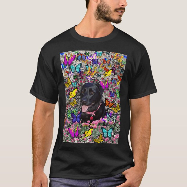 Abby in den Schmetterlingen - schwarzer T-Shirt (Vorderseite)