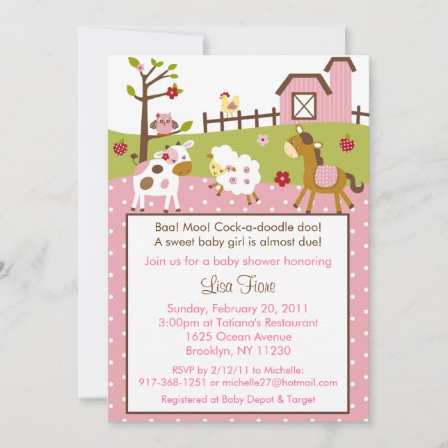 Abby's Farm Animal Baby Shower Einladungen (Vorderseite)