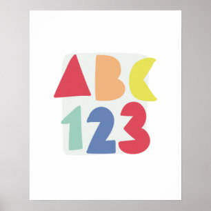 ABC 123 Kinderkinderzimmer bunt Poster